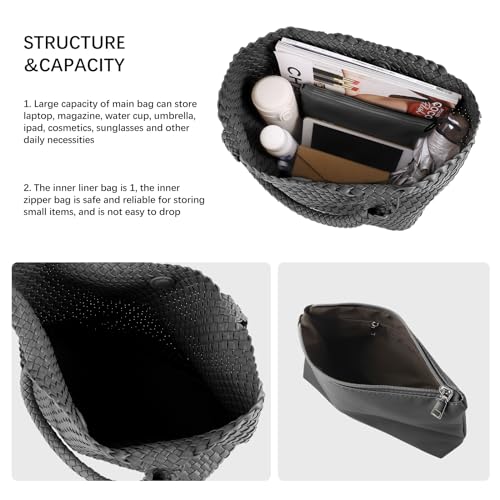 Image of Woven Tote Bag Womens Purse Vegan Leather Shoulder Handbags Fashion Summer Beach Tote Bags Large Travel Totes