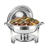 4,5 l Chafing Dish Buffet Set, Edelstahl Runde Chafing Dish Speisenwärmer Buffet Server mit Edelstahldeckel Wasserbecken Essensbecken und Kraftstofftank für Hochzeiten Partys