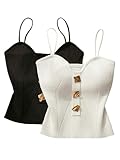 Soft fabric and comfortable material with high stretch 2 pcs set, summer tops, going out tops, elegant tops, date night tops, metal buckle, sweetheart neck, ribbed design, open back, spaghetti strap, sleeveless, solid color, slim fit Sexy tops wear w...