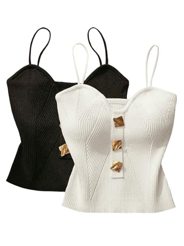 Verdusa Women's Old Money Clothes 2 Pack Crop Tops Ribbed Camisole Fall Fashion Knit Cami Top