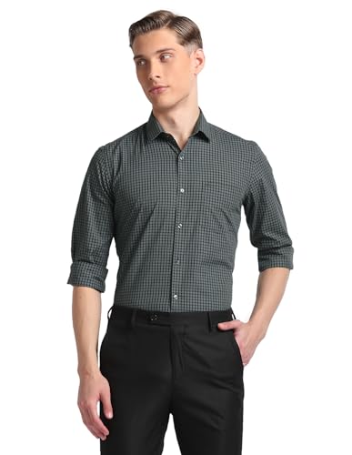 Image of Arrow Micro Check Slim Fit Cotton Formal Shirts for Men - Full Sleeve Shirt for Man