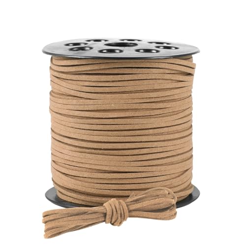 HULAGU Corda di Cuoio Cordoncino in Pelle 3mm x 90m Cordino Cuoio Cordini per Collana Scamosciata Filo in Pelle per Braccialetto Fai da Te Bracciale Gioielli Artigianali Marrone Chiaro