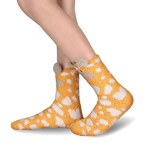 Benefeet Sox Women Fuzzy Novelty Slipper Socks Girls Funny Winter Warm Fleece Cozy Fluffy Soft 3D Cartoon Animal Cute Crew Socks Kawaii Home Sleeping Hospital Socks Gift,1 Pack-Giraffe #TOP4