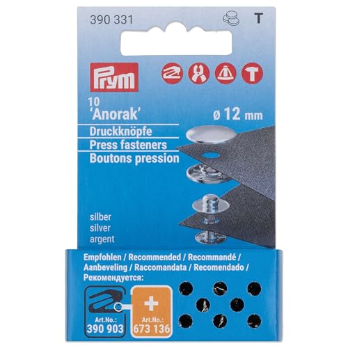 Prym 390331 Nachfüllpackung für 390330 Nähfrei Druckknopf Anorak, Messing 12 mm silberfarbig, metal