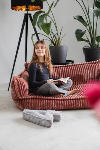chilly pilley® Kinder Sofa aus weichem Cord – Bequeme Kindercouch mit abnehmbaren, waschbaren Bezügen – Erhältlich in vielen Farben, ideal zum Spielen, Lesen und Entspannen (Olivgrün)