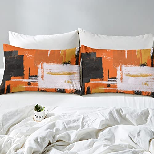 Abstract Bedding Set Modern Abstract Art Bedding Set for Kids Teens Retro Duvet Cover Orange White Grey Pattern Bedspread Cover Room Decor 3Pcs With 2 Pillow Case King Size - Image 3