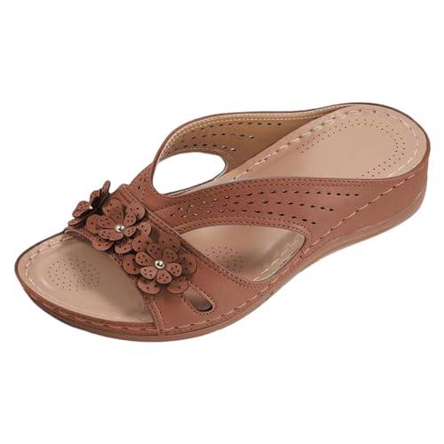 Generico Sandalias planas de mujer de verano Casual Open Toe Sandalias Plataforma Moda Cómodas Chanclas de Playa Verano Suave Zapatos Transpirables Ligeras Sandals para Playa Novia Exterior, marrón