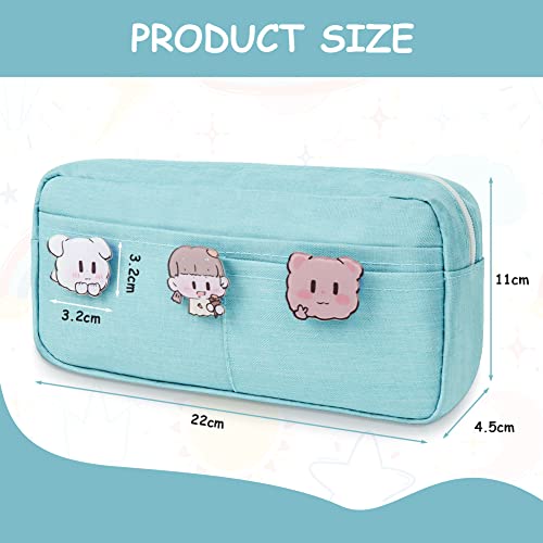 Vicloon Expandable Big Capacity Stationery Pen Bag Makeup Bag Middle School College Office Organizer with 3 Brooch for Student Teens Girls Adults (Blue) - Image 2
