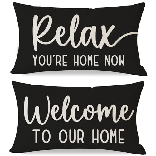 PANDICORN Decorative Throw Pillow Covers 12x20 Inch Set of 2, Black