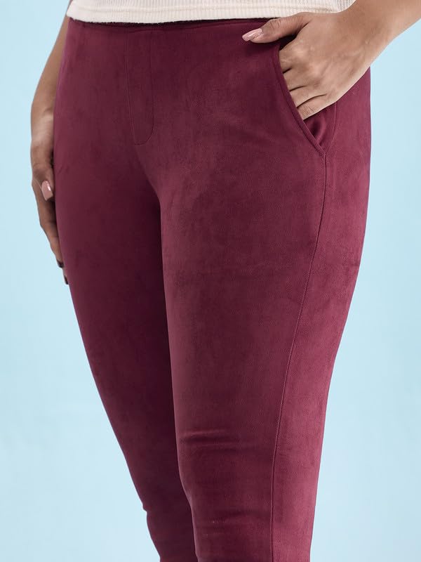 Image of GO COLORS Women Solid Mid Rise Suede Treggings