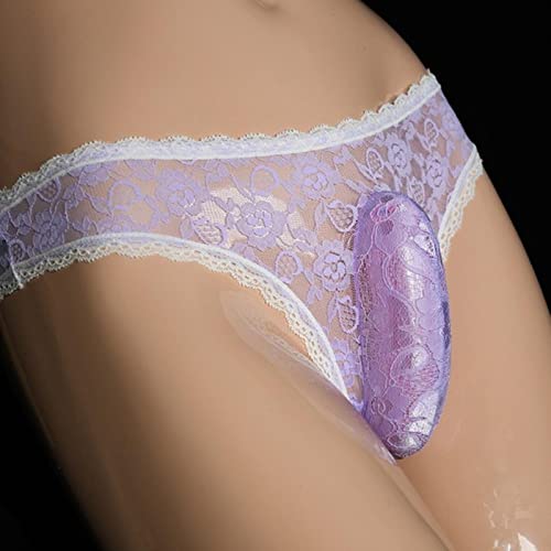 Sarge Slips Sexy pour Hommes Sissy Pouch Panties Fashion Bottom Shorts Pantalons Voir à Travers la Lingerie Dentelle Floral Strings sous-vêtements Gays Vêtements, Mauve, L