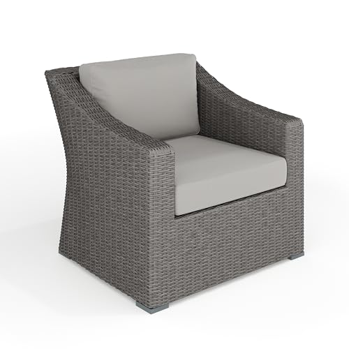 Martha Stewart Bedford Indoor-Outdoor Patio Accent Chair with Rattan Wicker Finish in Gray with Gray All-Weather Cushions