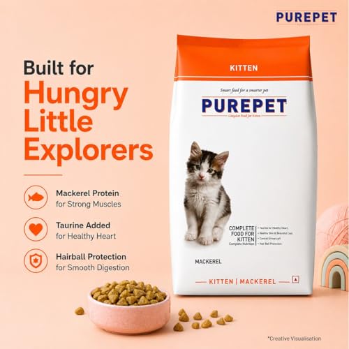 Image of Purepet Kitten Dry Cat Food 1.2kg Pack | Mackerel Flavour | Active Behaviour | Hairball Control |Urinary Tract Health | Nutrient Rich | Minerals