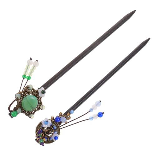 BESTonZON 2個 古風ヘア簪 風簪 タッセル付きヴィンテージヘアスティック 女性用フォーマル髪飾り お団子や厚みある髪に 結婚式やパーティー