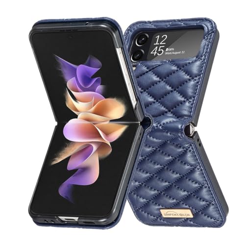 Housse Samsung Galaxy Z Flip 4 bleu chic avec grille cuir et portefeuille pour le quotidien