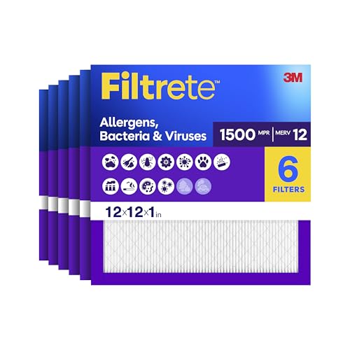 Image of Filtrete 12x12x1 Air Filter, MERV 12, MPR 1500, Allergens, Bacteria & Viruses, 3-Month AC and Furnace Filters, Cleaner Air, Reliable Airflow, 6 HVAC Filters (Actual Size 11.81 x 11.81 x 0.78 in)