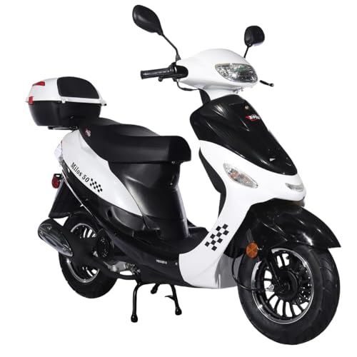 X-PRO 50cc Adult Moped Gas Moped Motorcycle 50cc with 10 Aluminum Wheels Electric/Kick Start! (White Factory Package)