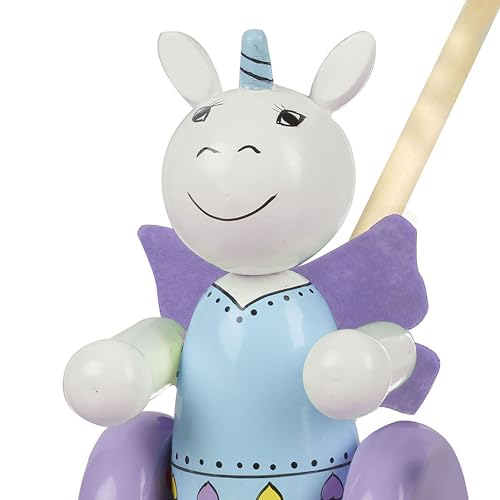 Image of Orange Tree Toys: Push Along: Unicorn - Wooden Toy, Colorful Wheeled Character w /Handle, Push & Pull, Encourage First Steps, Toddler & Kids, Ages 1+
