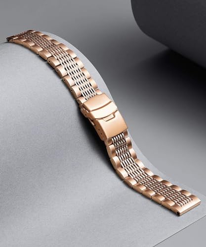 Image of BINLUN Stainless Steel Watch Band, Metal Watch Strap for Men Women Replacement with Double-Lock Deployment Clasp Polished Watch Bracelet Silver Black Gold Rose-gold 18 /19 /20 /21 /22 /24mm