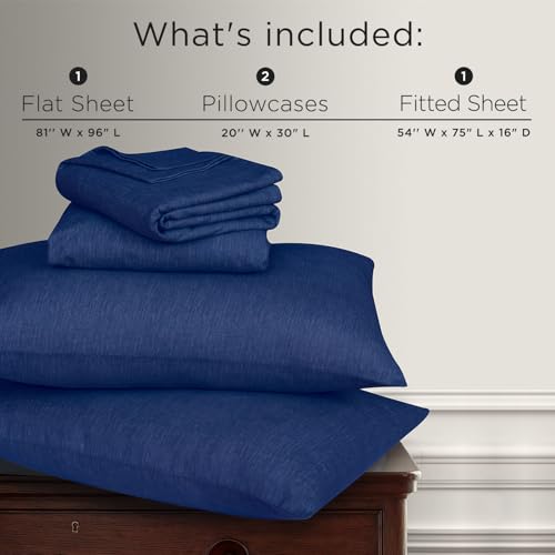 Image of Briarwood Home Heather Flannel Sheet Set, 100% Natural Cotton, Soft, Warm & Deep Pocket, Advanced Nano-Tech Making it Resistance to Pilling; Brushed 6 Times for Softness (Navy Blue Full)
