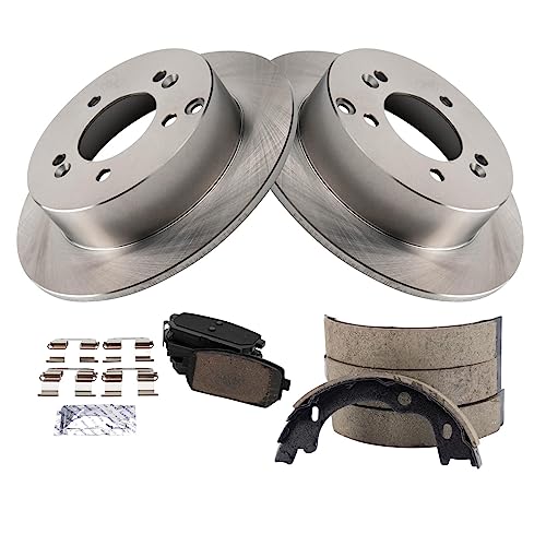 Image of TRQ Rear Brake Pad and Rotor Set Ceramic Parking Shoes Compatible with 2007-2010 Kia Rondo