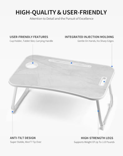 Image of ZEAPTAC Foldable Lap Desk, Bed Desk, Bed Table & Laptop Stand w /Cup Holder