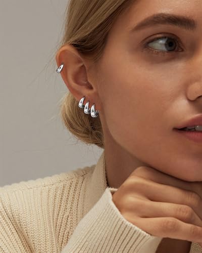 Foxgirl 4 Pairs Chunky Small Huggie Hoop Earrings for Women - Dainty 14K Gold/Sterling Silver Plated Hypoallergenic Lightweight Stack Earring Sets for Multiple Piercing Trendy Jewelry3