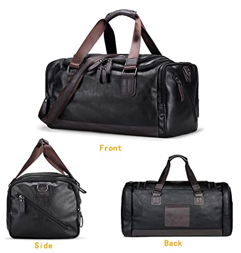 CHAO RAN Leather Duffle Bags For Men Weekend Travel Bag With Laptop Compartment Black Waterproof Overnight Carry On Handbag4