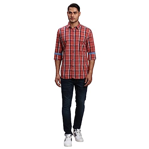 Image of Parx Men's Pure Cotton Checks Pattern Slim Fit Semi Cutaway Collar Full Sleeve Casual Shirt