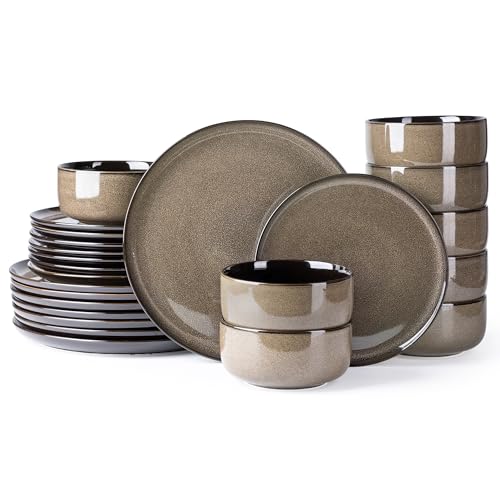 Image of LERATIO Ceramic Dinnerware Sets for 8,Plates and Bowls Sets,Reactive Glaze Dishes Set,Highly Chip and Crack Resistant | Dishwasher & Microwave & Oven Safe Dishes set,Service for 8-Coffee (24pc)