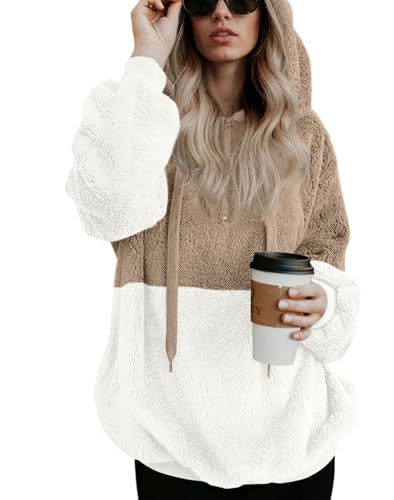 LONGYUAN Women Casual Hoodies Fashion Fuzzy Warm Pullover Sherpa Outerwear with Pockets