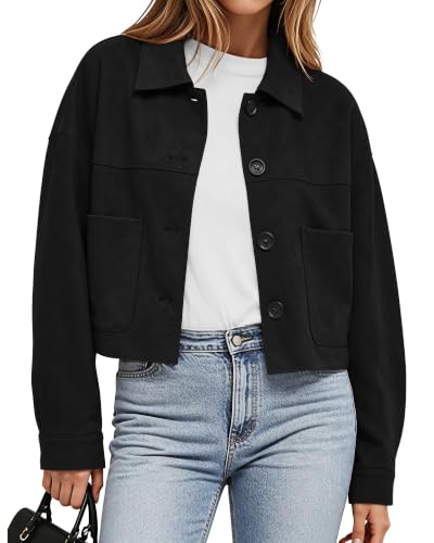 QILORA Women's Faux Suede Cropped Jacket Casual Lightweight Coats