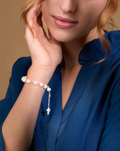 Rosary Bracelet For Women And Men from Vatican, Catholic Rosary Bracelet In Mother-Of-Pearl Beads With Small Cross - Perfect Catholic gifts2