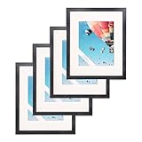 The Display Guys ~ 4 sets of 16x20 inches Black Wooden Photo Frame, Tempered Glass, Luxury Made Affordable, Each Frame with 1pc White Mat Board for 11”x14” Picture