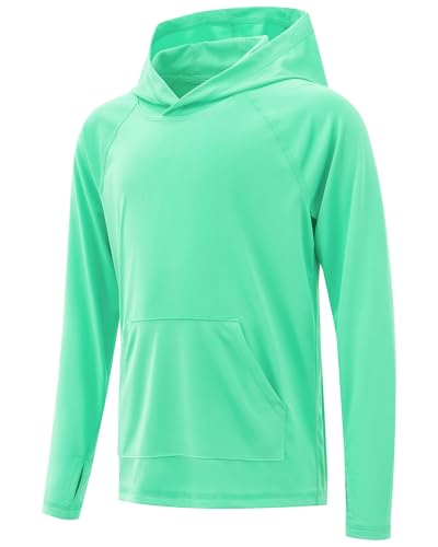 Image of Boys Rash Guard Long Sleeve Hoodie Swim Shirt with Pocket Youth Kids UPF 50+ Sun Protection Fishing Shirts Thumb Hole