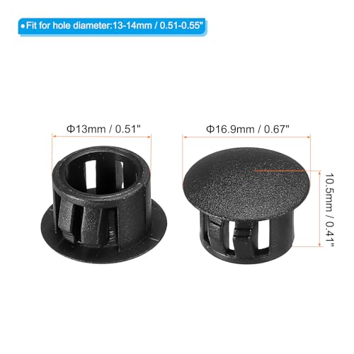 Image of PATIKIL 13mm (1 /2 inch) Plastic Hole Plugs, 30Pcs Flush Type Round Hole Plugs Cover Snap in Locking Hole Tube for Table Kitchen Cabinet Furniture, Black