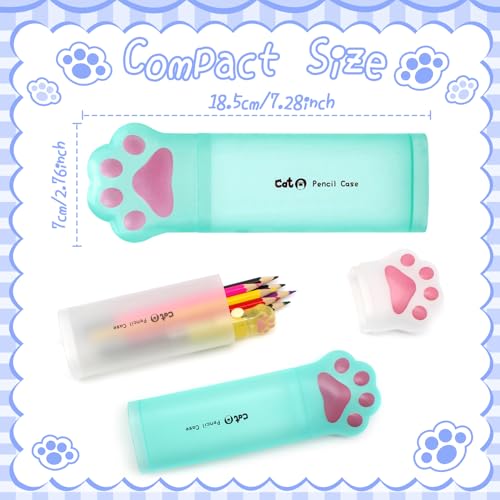 Image of Benvo Cat Paw Pencil Holder Plastic Kitten Pencil Case Storage Organizer for Pencils Pens Rulers, Office Portable Desk Accessories (White /Mint Green, Pack of 2)