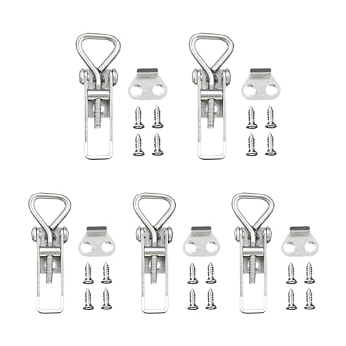 5-piece 304 stainless steel quick clamps with 260-lb capacity. Includes locking buckles & 22 304 SS screws. Ideal for cabinets, doors, machinery, vehicles & outdoor use.