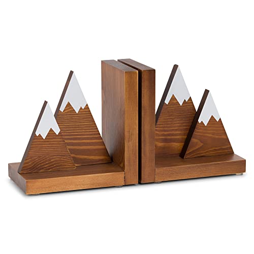 Image of Waratah Designs Mountain Bookends - Wooden Non Slip Decorative Bookends for Heavy Books - Rustic Office Decor