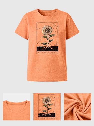 Image of Anbech Womens Dandelion Graphic T-Shirts Teen Girls Cute Sunflower Print Casual Tee Tops