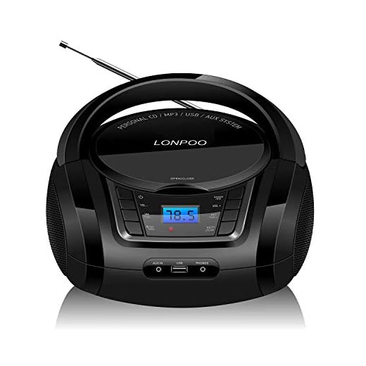 Lettore CD Portatile, LONPOO Radio Portatili Boombox Stereo Bluetooth Portatile con Altoparlanti Integrati, Ingresso USB, Ingresso AUX, Uscita Cuffie
