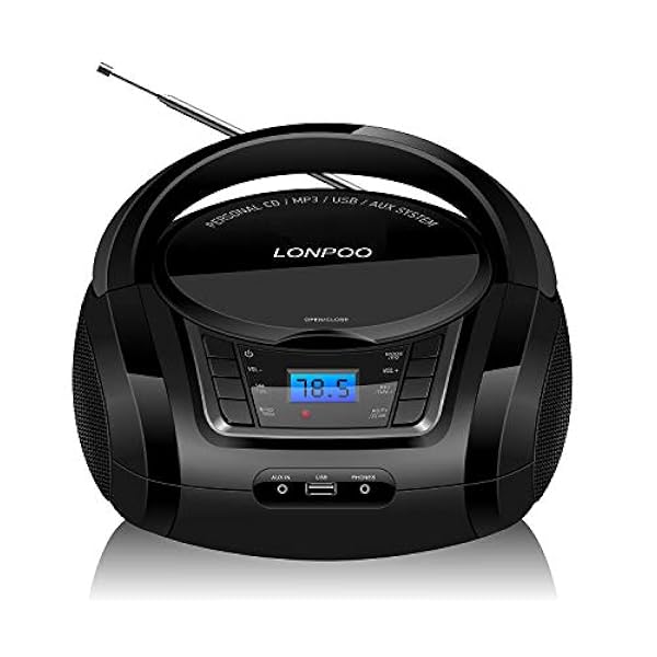 Lettore CD Portatile, LONPOO Radio Portatili Boombox Stereo Bluetooth Portatile con Altoparlanti Integrati, Ingresso USB, Ingresso AUX, Uscita Cuffie