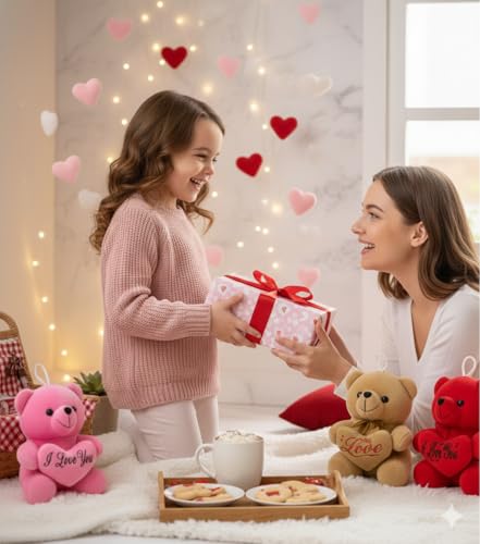 Image of EITHEO Valentine's Day Special Teddy Bear Soft Toy (15 cm) | Cute Stuffed Teddy for ValentineTeddy Bear Day Gift for Girls & Girlfriend | Soft Plush Romantic Gift (Pink)