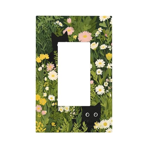 Decorative Outlet Covers Funny Cute Black Cat Colorful Flower Green Plant 1 Gang Single Decora GFCI Device Light Switch Covers Plate 1 Rocker Wall Plate Jumbo Faceplate for Home Decor