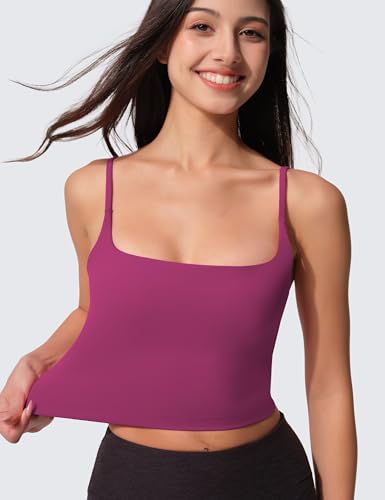 Image of Womens Scoop Neck Longline Sports Bra U Back Adjustable Strap Double Lined Workout Crop Tank Top with Built in Pads