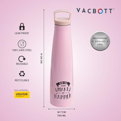 Image of Clay Craft Vacbott Sleeko Double Walled 24 Hours Hot And Cold Water Bottle-700Ml, 2-Piece(Peppy Pink) Leak Proof|Easy To Carry|Gym Bottle|Kitchen|Hiking|Travel Bottle|Bis Certified|Made In India