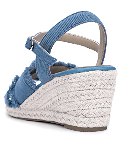 Aituis Espadrille Wedge Heel Sandals For Women Denim Open Round Toe Ankle Buckle Strap Dressy High Heeled Casual Summer Shoes For Ladies Girls Shopping Dating Travel Beach Vacation #TOP3