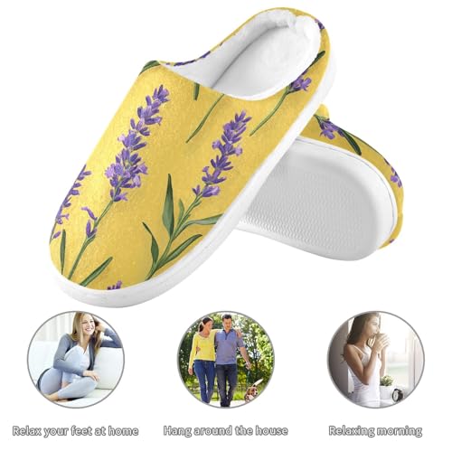 JUNZAN Unique Lavender Yellow Womens House Cotton Slippers Soft Memory Foam Bedroom Slippers for Outdoor Christmas Presents 6-73