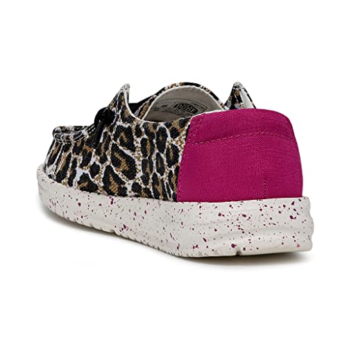 Image of HEYDUDE Wendy Cat (Little Kid /Big Kid) Loafers for Kids - Cotton-Blend Upper - Flex & Fold Technology Cheetah 4 Big Kid M