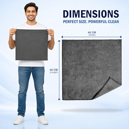 Image of JD FRESH 2 Pack Microfiber Cloth 40x40 cm /400 GSM Thick Lint & Streak Free Multipurpose Cloth /Automotive Microfibre Towel for Car Bike Cleaning Polishing Washing Detailing Interior Exterior - Grey